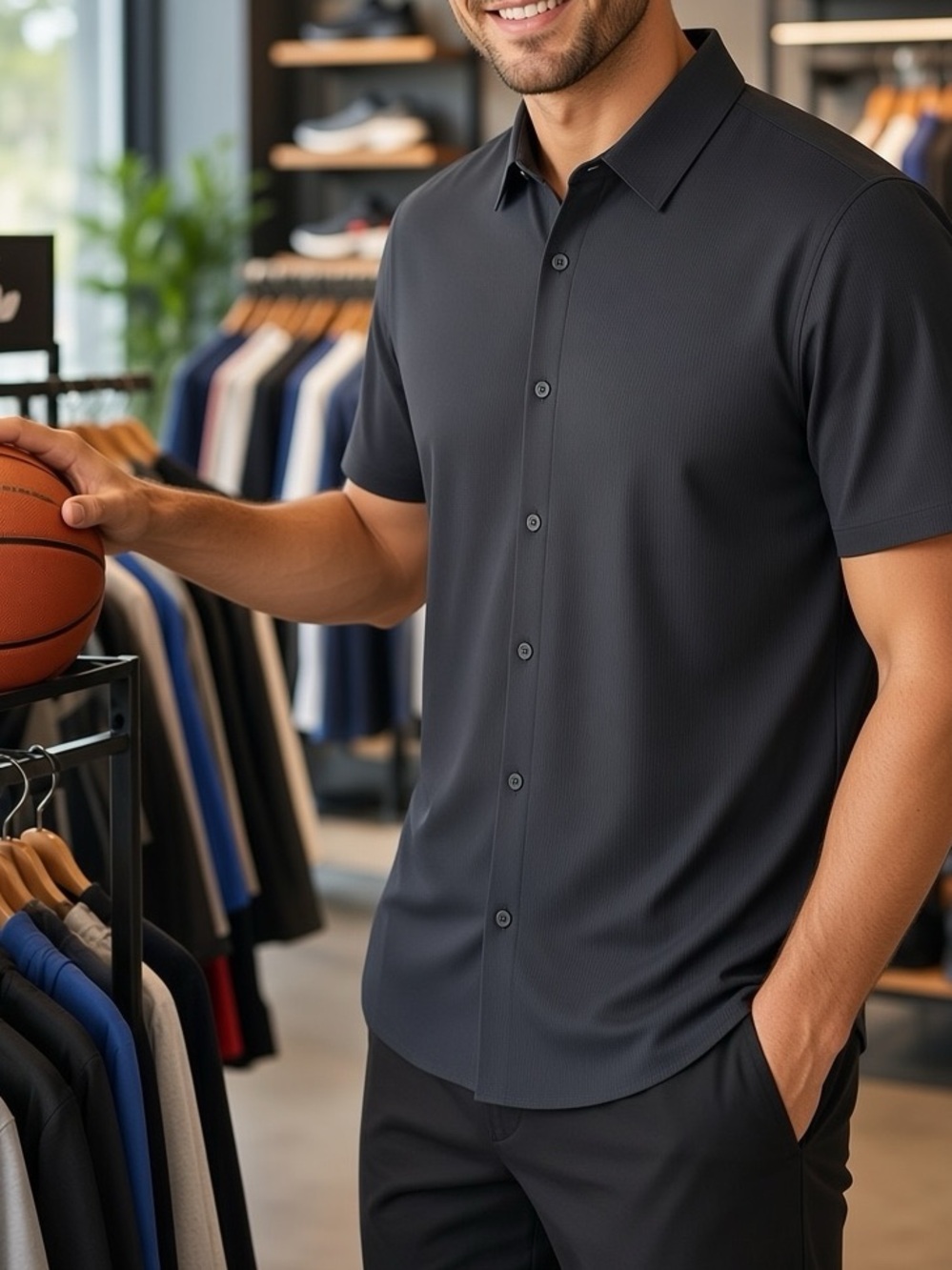 LULULEMON Stretchy Black Airing Easy Button Up Short Sleeve Shirt